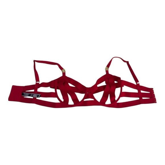 Victoria's Secret Red Banded Caged Strappy Unlined Balconet Bra 34DD Underwire - Picture 4 of 11
